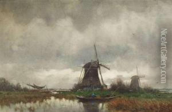 Dutch Landscape With Windmills. Oil Painting - Petrus Paulus Schiedges