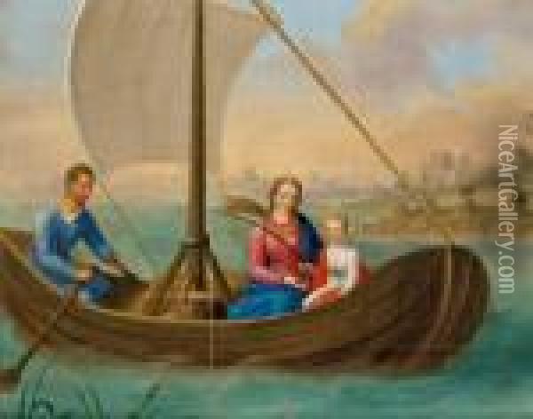 Die Heilige Familie Im Boot Oil Painting - Josef Von Fuhrich