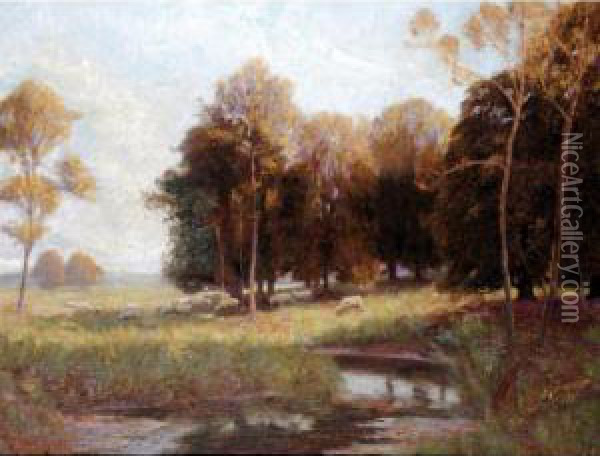 Sheep Grazing Near A Woodland Oil Painting - Ernest Higgins Rigg