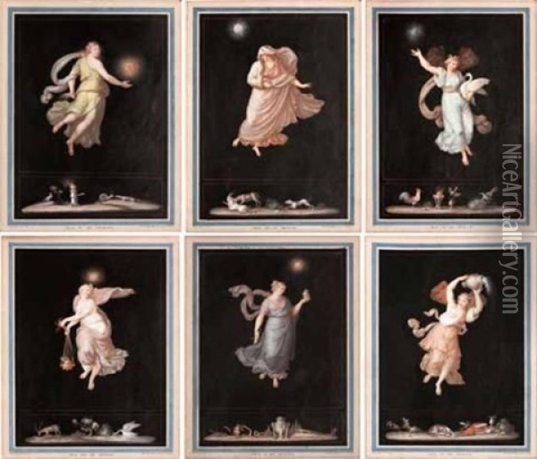 Ora I Di Notte; Ora Iii Di Notte, Ora Iii Di Giorno, Ora V Di Notte, Ora V Di Giorno And Ora Vi Di Notte (6 Works) Oil Painting - Michelangelo Maestri