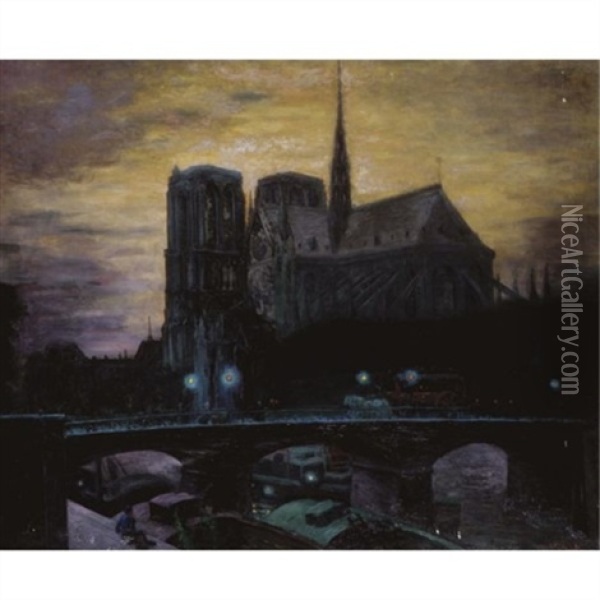Notre Dame At Night Oil Painting - Theo Von Brockhusen