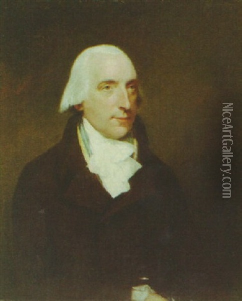 Portrait Of A Gentleman (mr. Osgood Gee?) Wearing A Brown Coat And A White Cravat Oil Painting - Lemuel Francis Abbott