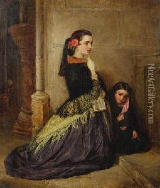Spanish Girls At Prayer Oil Painting - John Phillip