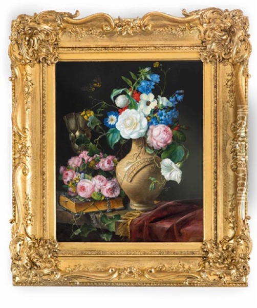 Stillleben Mit Blumen, Rosenbluten Oil Painting - Franz Xaver Petter