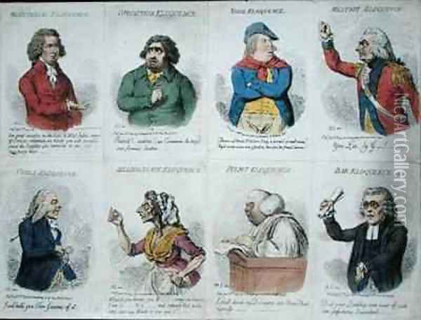 8 vignettes depicting eloquence Oil Painting - James Gillray