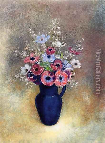 Anemones In A Jug Oil Painting - Odilon Redon