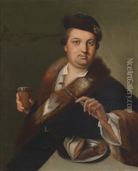 Ein Mann Beim Verzehren Einer Mahlzeit Oil Painting - Johann (Jan) Kupetzki