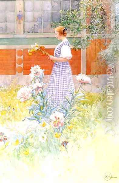 Lisbeth And Peonies Oil Painting - Carl Larsson