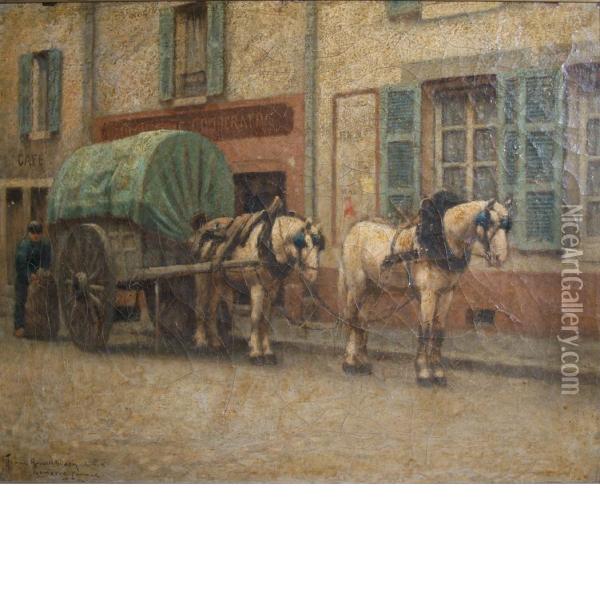 Horse And Wagon, Nemours, France Oil Painting - Frank Russell Green