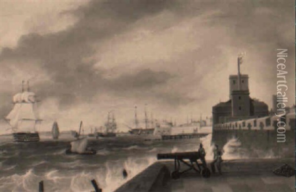 The Battery, Portsmouth Harbour Oil Painting - Edward William Cooke