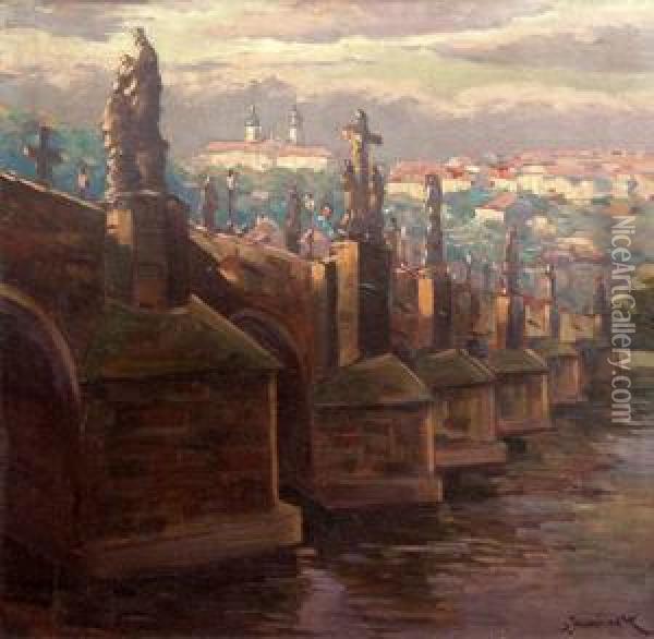 Under Charles Bridge Oil Painting - Jaroslav Simunek