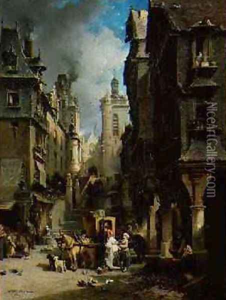 Street Scene at Morlaix in 1830 1870 Oil Painting - Jules Achille Noel