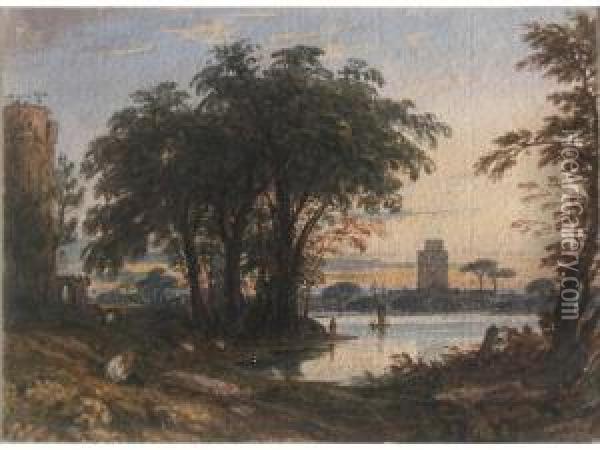 River Landscape Scene Oil Painting - John Varley