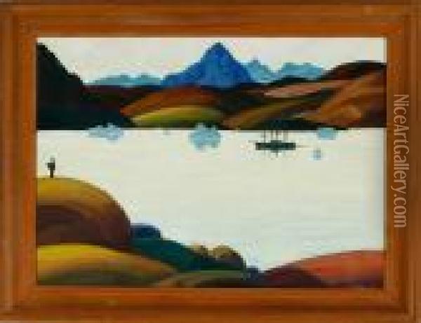 Greenlandic Inlet Scenery Oil Painting - Emanuel A. Petersen