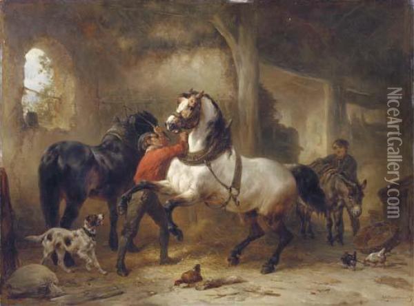 In The Stable Oil Painting - Wouterus Verschuur