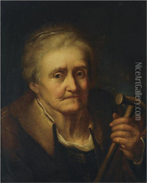 An Elderly Woman, Holding A Stick Oil Painting - Giuseppe Nogari