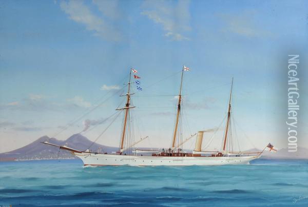 Ritrattodello Steam Yacht Fedora Al Largo Di Napoli Oil Painting - Antonio de Simone