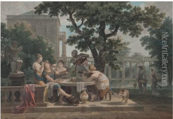 Scene De Banquet Oil Painting - Charles-Melchior Descourtis