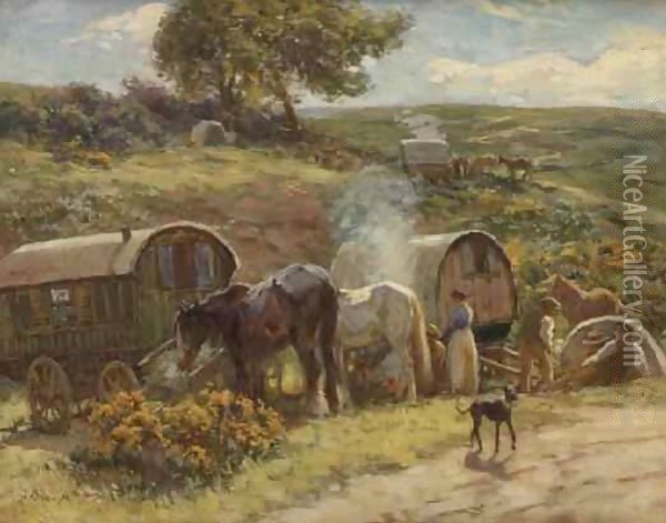 A Gypsy Encampment Oil Painting - John Atkinson