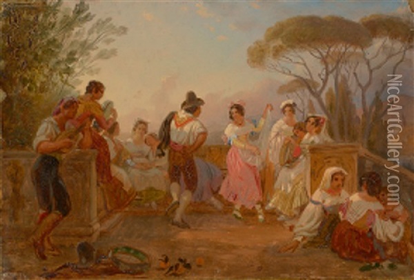 Tanzende Italiener Auf Einer Terrasse Oil Painting - Johann Conrad Zeller