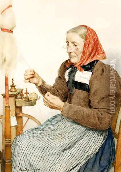 Grandmother Spinning, 1906 Oil Painting - Albert Anker