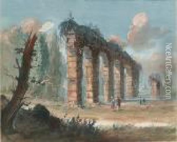 Figures By Ruins Oil Painting - Giuseppe Bernardino Bison