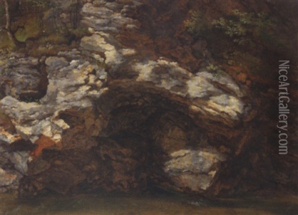 Study Of Rocks By A Stream Oil Painting - George Augustus Wallis