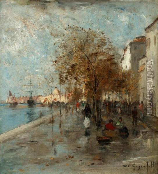 Venetian Embankment Scene Oil Painting - Wilhelm von Gegerfelt