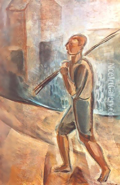 Fisherman at Lake Balaton 1937-38 Oil Painting - Jeno Gadanyi