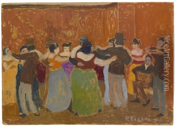 El Tango, Cabaret Oil Painting - Pedro Figari