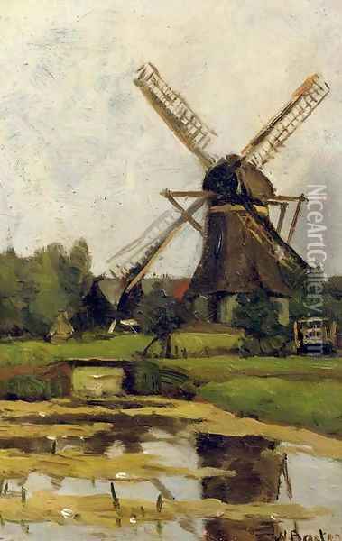 The windmill 'De Wachter', Tienhoven Oil Painting - Nicolaas Bastert