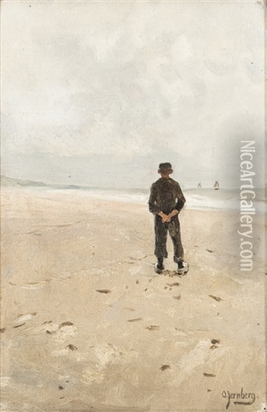 Fischer Am Strand Oil Painting - Olof August Andreas Jernberg