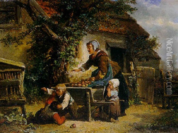 Bauernfamilie Vor Dem Haus Oil Painting - Mari ten Kate