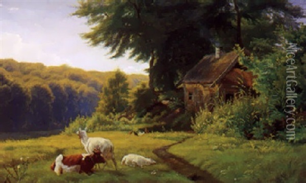 Sommerdag Ved Et Bondehus Oil Painting - Adolf Heinrich Mackeprang