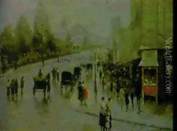 A Street Scene Oil Painting - Attilio Pratella