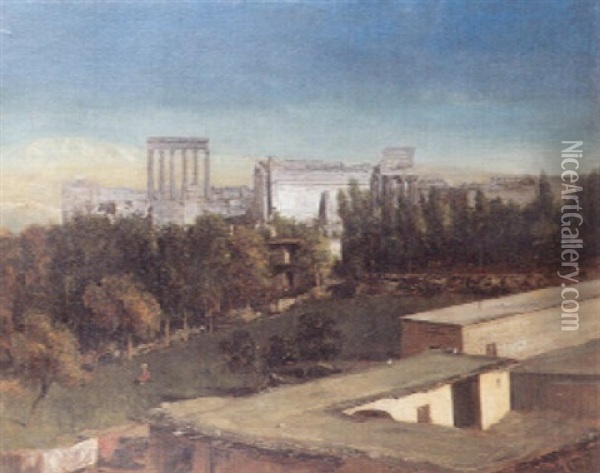 Ba'albek. Le Temple De Jupiter Oil Painting - Jean-Augustin Renard