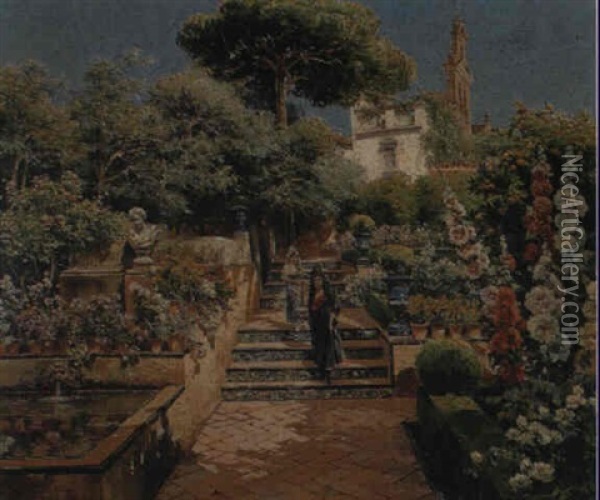 El Parque De Maria Luisa, Sevilla Oil Painting - Manuel Garcia y Rodriguez