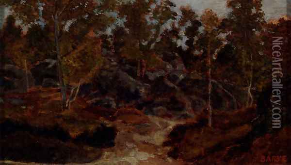 Rochers En Foret De Fontainebleau Oil Painting - Antoine-louis Barye