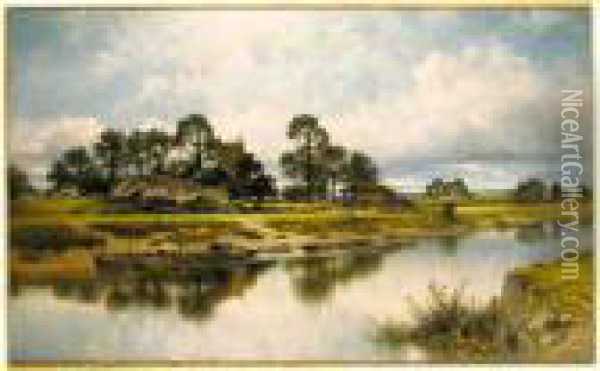 Severn Side, Sabrina's Stream At Kempsey On The River Severn Oil Painting - Benjamin Williams Leader