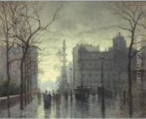 Rainy Day, Columbus Circle Oil Painting - Paul Cornoyer