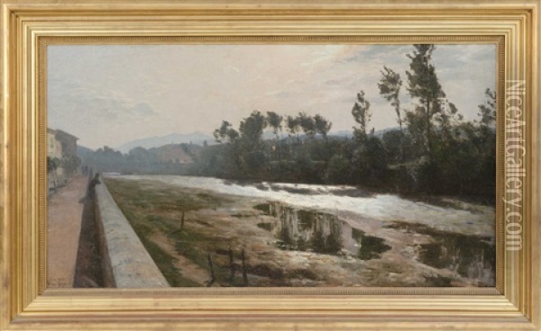 The River Liri, Sora, Italy Oil Painting - Viggo Pedersen