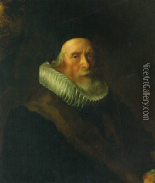 Portrait Of A Gentleman, Bust-length, In A Fur-lined Coat, A Ruff And A Black Cap Oil Painting - Caspar de Crayer