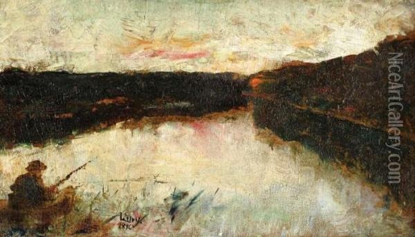 Fisherman On The River Oil Painting - Lesser Ury