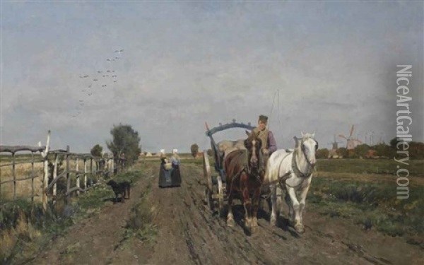 Horses On A Path Oil Painting - Frans Van Leemputten