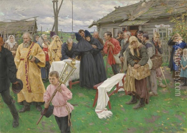 Country Gathering Oil Painting - Nikolai Vasilievich Kharitonov