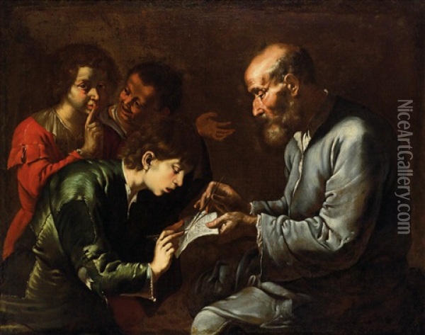 The Schoolteacher Oil Painting -  Master of the Annunciation to the Shepherds