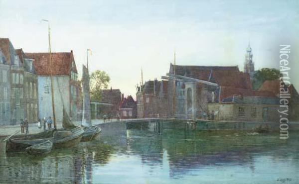 Evening By A Dutch Canal Oil Painting - Arthur Legge