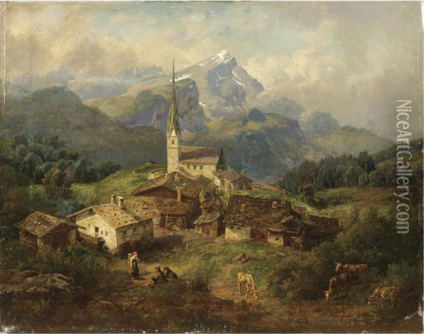Borgo In Baviera Oil Painting - Johann Baptist Heinefetter