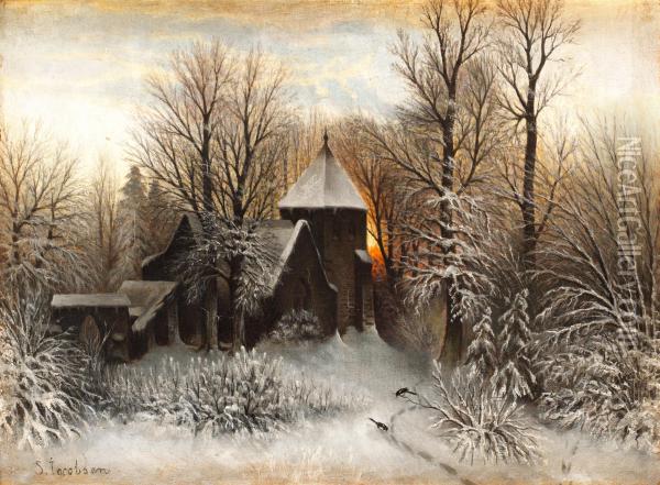Vinterlandskap Med Kyrka (winter Landscape Withchurch) Oil Painting - Sophus Jacobsen