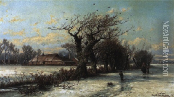 Winter In De Omgeving Van Antwerpen Oil Painting - Gerard Joseph Adrian van Luppen
